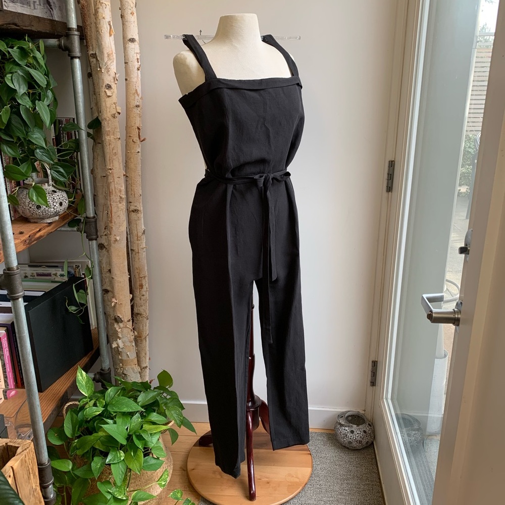 NWOT Ozma of CA Alicante Jumpsuit Light Silk Linen / Onyx Black / L - Picture 2 of 9